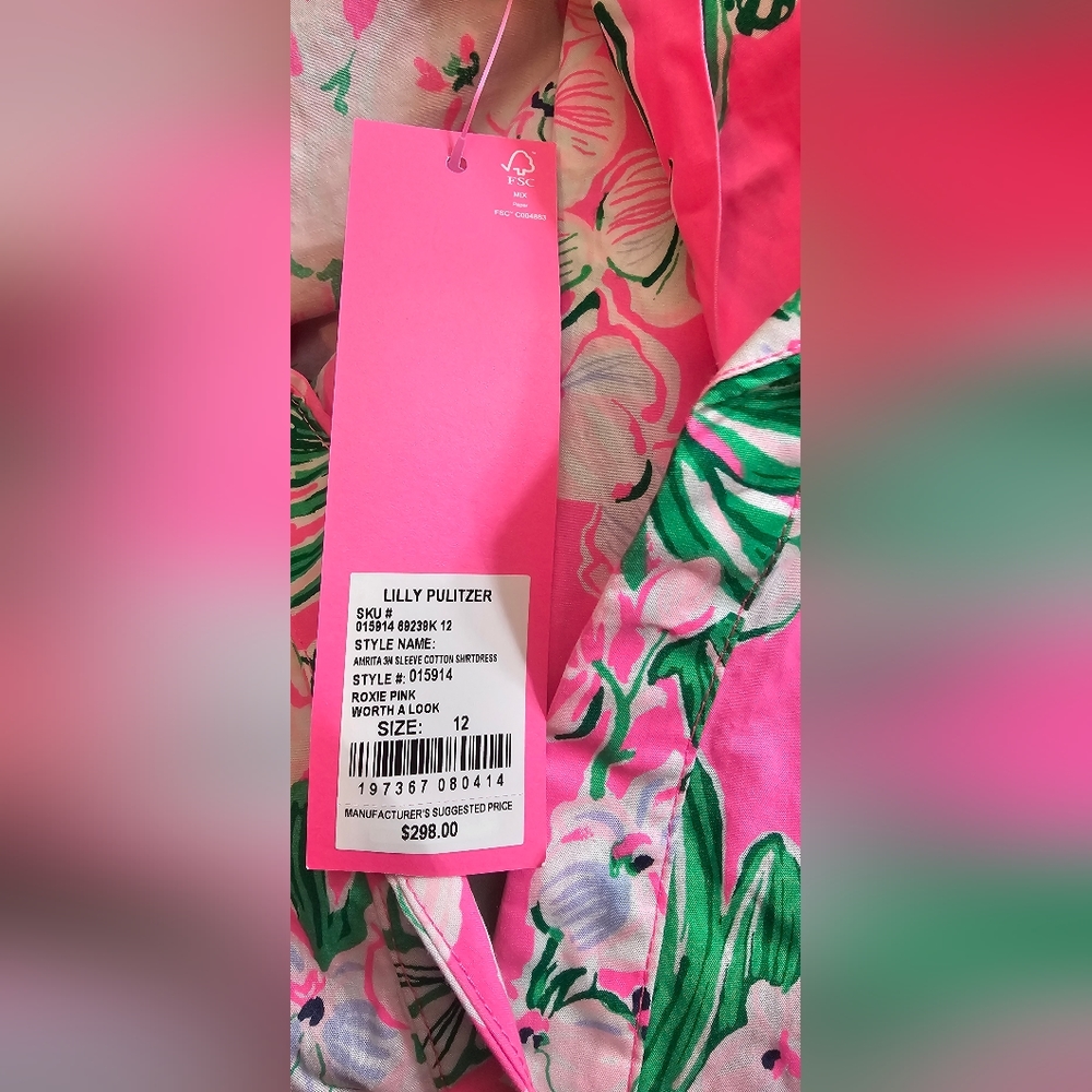 Lilly Pulitzer  Amrita Cotton Midi Shirtdress Roxie Pink Worth A Look - Picture 10 of 10